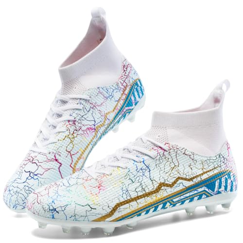 Image of Soccer Cleats Mens High Tops Football Cleats Professional Athletic | soft breathable synthetic leather,anti-slip studded outsole,training and competition cleats men