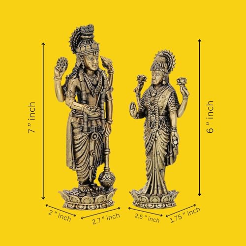Image of Set of Brass Lakshmi Vishnu Ji Standing Murti Vishnu Laxmi Idol Lakshmi Narayan Statue for Home Temple Diwali Pooja Gifting Purpose