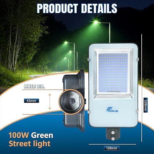 Image of Forus 100W LED Street Light with Clamp, IP66 Waterproof Outdoor LED Street Light, High Lumen 12000lm Green, Aluminium Body for Road, Parking Lot, Garden & Industrial Outdoor Lighting (1 Pc)