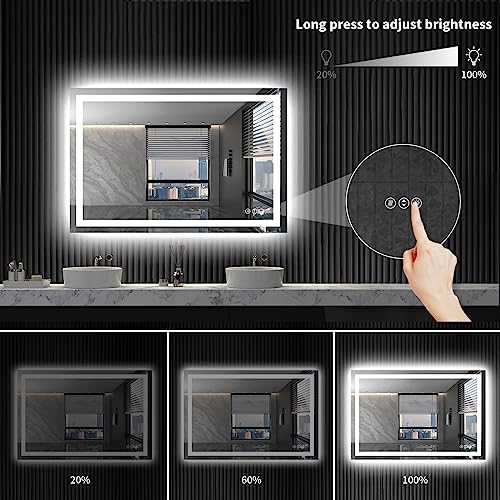LOAAO 48X32 LED Bathroom Mirror with Lights, Anti-Fog, Dimmable, Backlit + Front Lit, Lighted Bathroom Vanity Mirror for Wall, Memory Function, Tempered Glass (Safe to Use)
