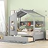 Bellemave Twin Size House Bed with Storage Drawers for KidsTwin Kids Bed Frame with ShelvesWooden House Bed Frame for GirlsBoysCan be DecoratedGray