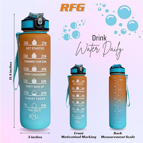 Repton 1L Sports Water Bottle with Motivational Time Marker, Blue & Orange, 1000 ml - Image 4