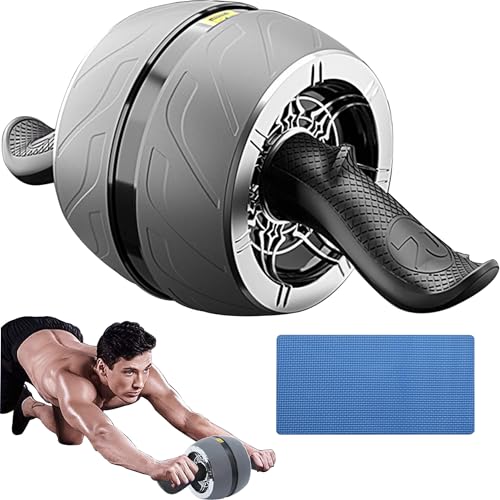 AB Wheel Roller with Resistance Spring, Automatic Rebound Exercise Abdominal Ultra-Wide Wheels Fitness for Gym & Home, Core Work-out Strength-Training Roller with Knee Pad, 14.6″W