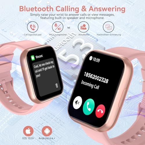Image of Smart Watch for Women - 1.85 inch HD 2026 Upgraded Fitness Tracker Bluetooth Call and Text Smartwatch with 7 Day Battery 5 ATM Waterproof Heart Rate Sleep Monitor 130+ Sport Modes for Android & iOS (Pink)