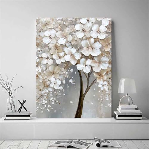 Tableau texture fleur blanche 60x80cm pour salon moderne - 2