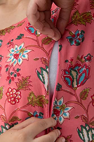 Image of Women's Rayon Printed Maternity Dress Pregnancy Casual 3 /4 Sleeve Dual Zipped for Feeding Nursing Maternity Comfort Dress Kurta