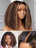 YASGRL 14' Highlight Kinky Curly Wig Human hair Undetectable Real HD Lace Wigs Colored 5x5 HD lace closure wigs human hair Glueless Wigs Human Hair Pre Plucked Curly Ombre Wig 180 Density