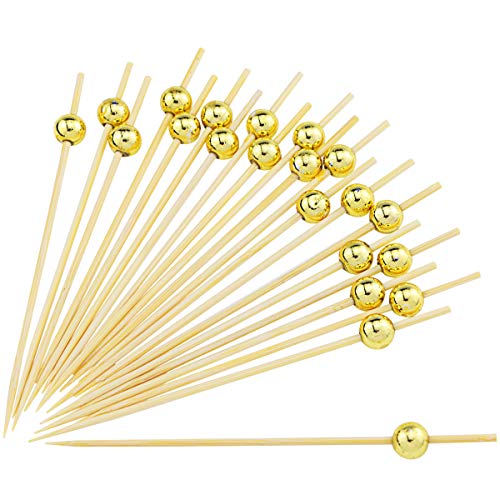 DLOnline 200 Counts 4.7 Inches Gold Pearl Fruit Sticks,Handmade Cocktail Picks,Sticks Wooden Toothpicks Party Supplies Cocktail Party,Gold Pearl,Fruit Party,Gold Fruit,Gold Cocktail,Wooden Fruit