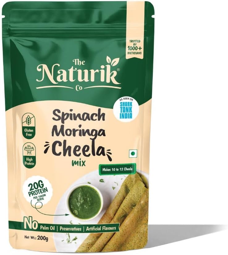 Spinach Moringa Cheela Mix 200g by Naturik - Ready to Cook Chilla/Dosa Mix| Healthy & Instant Breakfast | Anytime Snack for Kids and Family | As Seen On Shark Tank
