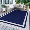 LuxStep Outdoor Rug, Waterproof Reversible Patio Rugs, 5x8ft Large Outdoor Area Rug Foldable Plastic Camping Rugs for Outside RV, Patio,Picnic,Camper,Balcony,Porch (Blue &White)