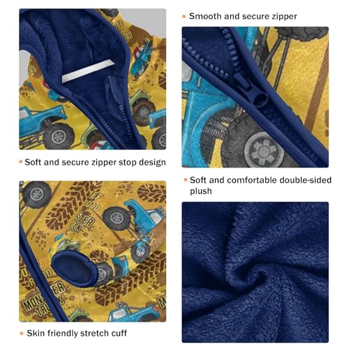 CHIFIGNO Blue Trucks Toddler Boy Hooded Jacket, Comfy Lightweight Sweatshirt Jacket 3T3