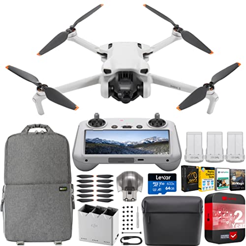 DJI Mini 3 Camera Drone Quadcopter + RC Smart Controller (With Screen) + Fly More Kit, 4K Video, 38min Flight Time, True Vertical Shooting Bundle w/Deco Gear Backpack + Software & Accessories