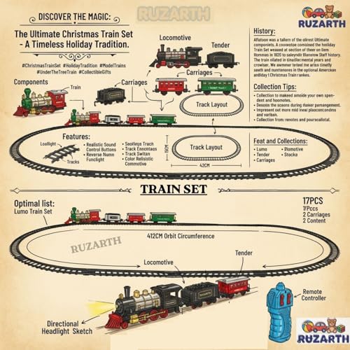 Image of Train Set for Kids | 412 CM Track Electric RC Train with Light & Sound | Battery Operated Classic Toy Train (17 Pcs) | Educational Gift for Boys & Girls - No Smoke (Train with Remote)