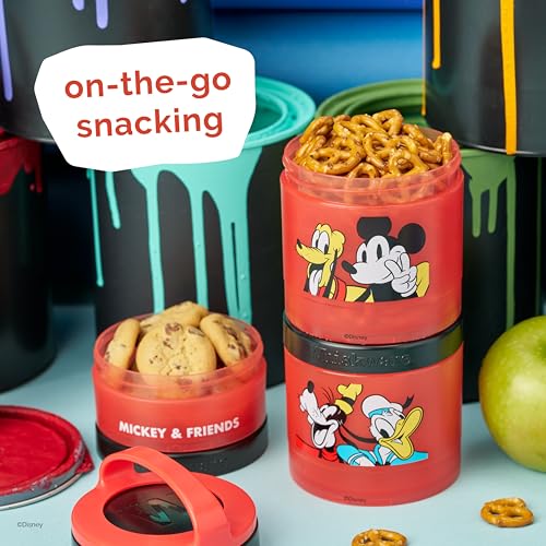 Image of Whiskware Disney Mickey Mouse and Friends Stackable Snack Containers for Babies, Toddlers, and Kids, 3 Stackable Snack Cups for School and Travel, Cupholder Friendly, Classic!