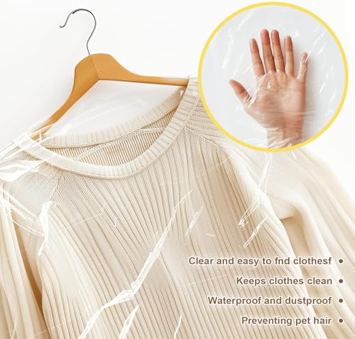 Image of RAAHII 30 piece transparent plastic garment dustproof hanger clothes storage bag for suit, Blazer cover, coat covers with zip for wardrobe storage of jacket,saree. (Blazer /suit cover, pack of 30)