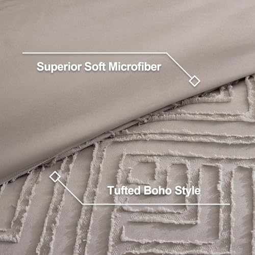 Image of Litanika Queen Comforter Set Rose Coffee, 3 Pieces Cream Tufted Boho Farmhouse Bedding Comforter Sets, Lightweight Fluffy Comforter Bed Set for All Season (90x90In Comforter and 2 Pillowcases)
