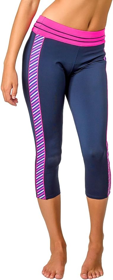 Women's Stripe Down Yoga Capris Medium Navy Blue