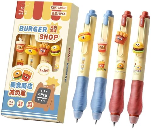 Image of Cute Burger Theme Ball Pens Set of 4, 0.5mm Blue Ink Erasable Smooth Writing Pens with Soft Grip Kawaii Cartoon Gel Pens for Kids,school,office,college,journaling,birthday Return Gifts