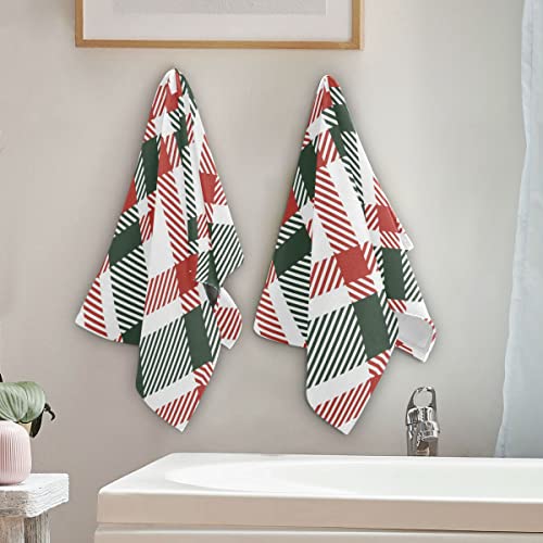 Giwawa Christmas Grid 2 Pcs Kitchen Hand Towels Classic Red White Green Buffalo Check Plaid Xmas Tree Highly Absorbent Soft Hanging Towels Tie Dye Kitchen Dish Towel Set For Home Decor #TOP3