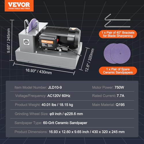 VEVOR Lawn Mower Blade Sharpener, 1HP 750W Lawnmower Blade Grinder with 9-inch Ceramic Grinding Wheel, Powerful Bench Mower Sharpening Machine for High/Low Lift Blades, Gator Blades, Flat Blades - Image 7