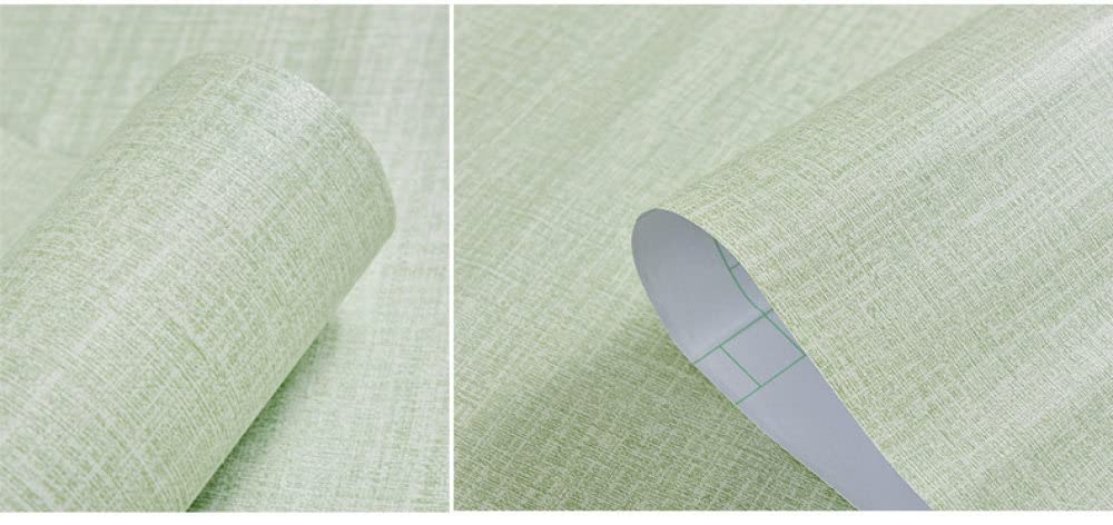 Carta Da Parati Adesiva Muro, Carta Da Parati In Pvc Effetto Lino Verde Casual Carta Da Parati Decorativa A Buccia E Bastone Pellicola Per Mobili In Vinile Appiccicoso Impermeabile Per La Ristruttur