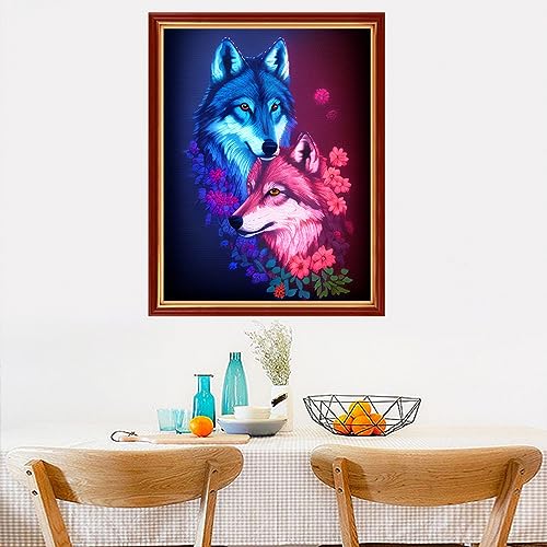 Image of Dimensean Stamped Cross Stitch Kits Full Range of Embroidery Patterns Starter Kits for Beginners Adult DIY Cross Stitches Needlepoint Kits 11CT-Couple Wolf 15.7x19.7 inch