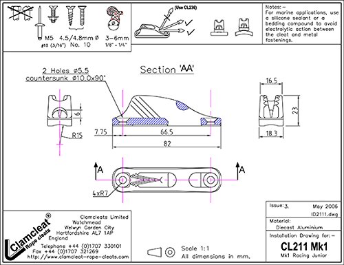 Nautos CL211 MK1 - CLAMCLEAT Silver Aluminum-Racing Junior