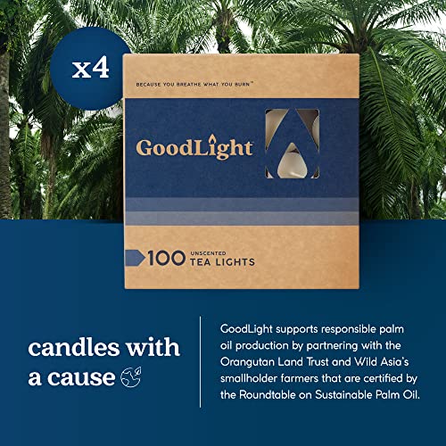 Paraffin-Free Tea Light Candles, Made From Vegan Palm Wax, Clean-Burning And All-Natural Tealight Candles, 4-Hour Burn Time, 400 Unscented Tea Lights - Goodlight #TOP3