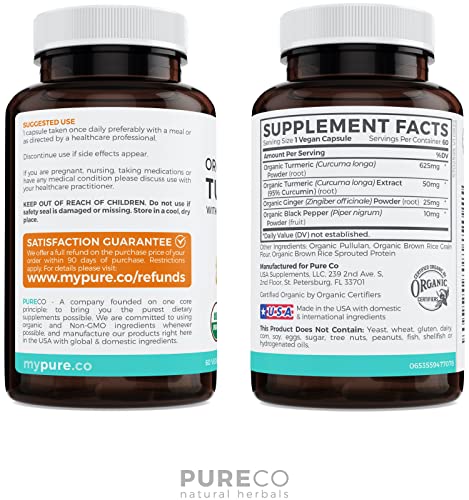 Usda Organic Turmeric Curcumin With Black Pepper And Ginger (Vegan) Natural Joint Support Supplement With Tumeric And Ginger Root Powder - 60 Capsules (No Pills) #TOP6