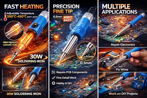 Image of Electric Soldering Iron 60W- 220V | Electric Welding Solder, Fast Heating Repair Tool with Hot Melt Feature | Ideal for Electronics, PCB, DIY Projects & Home Repairs