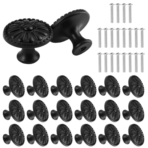 20 Pièces Vintage Chic Bouton De Meuble Tiroir Avec Vis, Noir Motif De Fleurs Rond Boutons De Portes pour Placards, 30 Mm De Diamètre, Matériau Métallique Durable,...