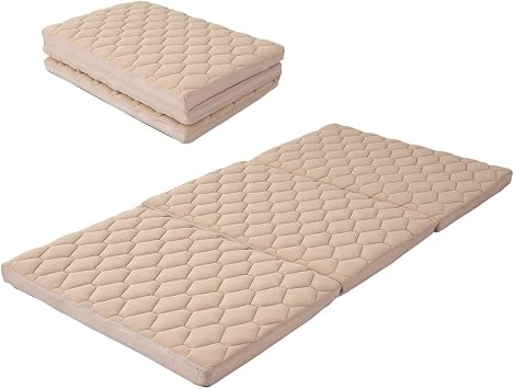 EMOOR 3D Structure Tri-Fold Mattress 3D-MAT-DX Twin Beige, High-Resilience Air-Flow Washable Floor Sleep Guest Bed Tatami