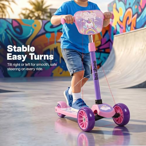 Image of Baybee Trickster Baby Kick Scooter for Kids | Foldable 3 Wheel Kids Scooter with 4 Height Adjustable & Foot Brake | Runner Scooters with Magic Board | Skate Scooter for 2+ Years Boy Girl (Pink)