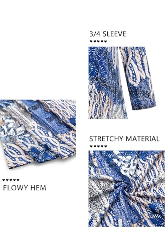 Image of Nandashe Womens 3 /4 Sleeves Floral Tunic Shirts Summer Casual Dressy Blouse Tops