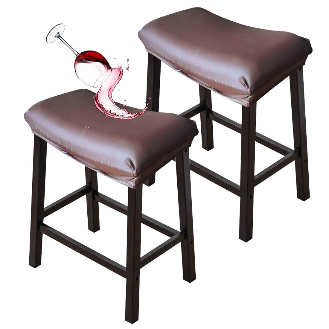Bifaunvogel Coffee Bar Stool Cover Rectangle Set Of 2 Waterproof Pu Counter Height Bar Stools Slipcovers Saddle Stool Slipcover Bench Seat Protector Backless Bar Stools Covers