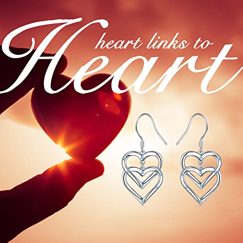 Jzmsjf S925 Sterling Silver Heart Dangle Drop Stud Earrings Heart Hooks Earrings Jewelry Birthday Gifts For Women Girlfriend #TOP1