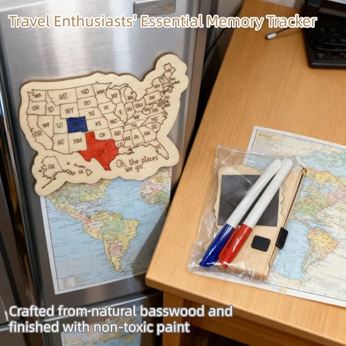 Imán decorativo para refrigerador USA Travel Map de madera miniatura 3