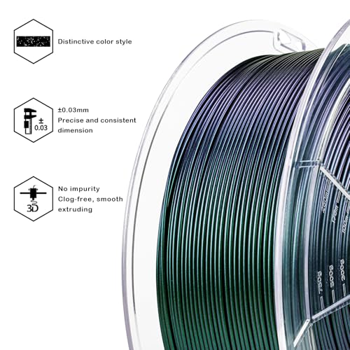 Image of ZIRO Chameleon Series Filament, 3D Printer Filament 1.75mm, Shiny Sparkle PLA with Glitter, Super Twinkling Effect Material 1kg /2.2lbs Spool, Fit Most FDM 3D Printers, Velvet Green Luster