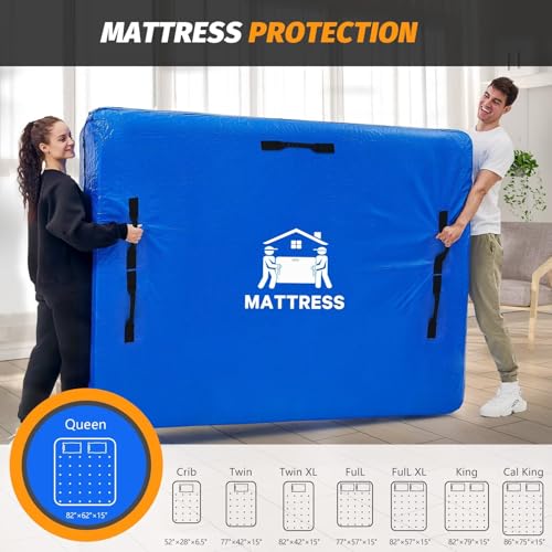Image of Mattress Bags for Moving, BETU Mattress Protector Waterproof Mattress Cover Queen Size Storage Bags with 8 Heavy-Duty Handles and Zipper for Bed Extra Thick Large Reusable(2 Pack, 82 inchx62 inchx15 inch Blue)