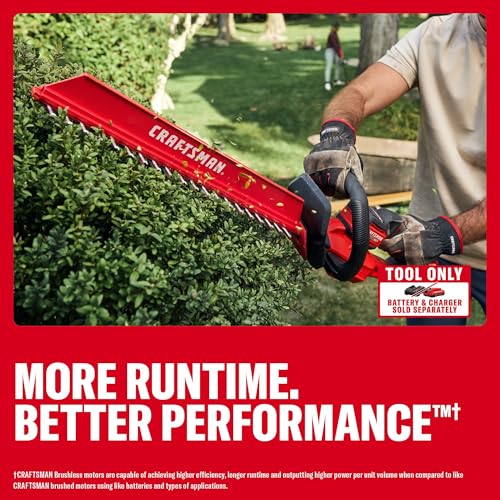 CRAFTSMAN V20 Brushless RP 22 in. Cordless Hedge Trimmer, Lightweight Bush Trimmer with Hedge Sweep Attachment, Up to 2X Power, Longer Runtime, Tool Only (CMCHT830B) - image 2