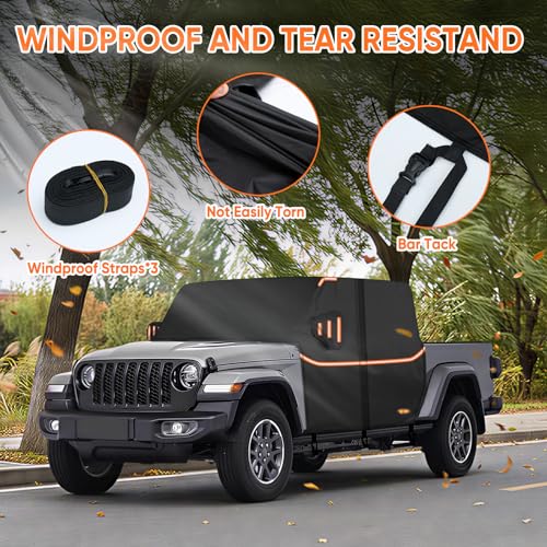 Image of Cab Cover for Jeep Gladiator JT 2019-2026 - All Weather Waterproof Gladiator Half Car Cover, Outdoor Jeep Cab Cover Rain Covers with Door Zipper Windproof Straps for Sun Snow UV Protection