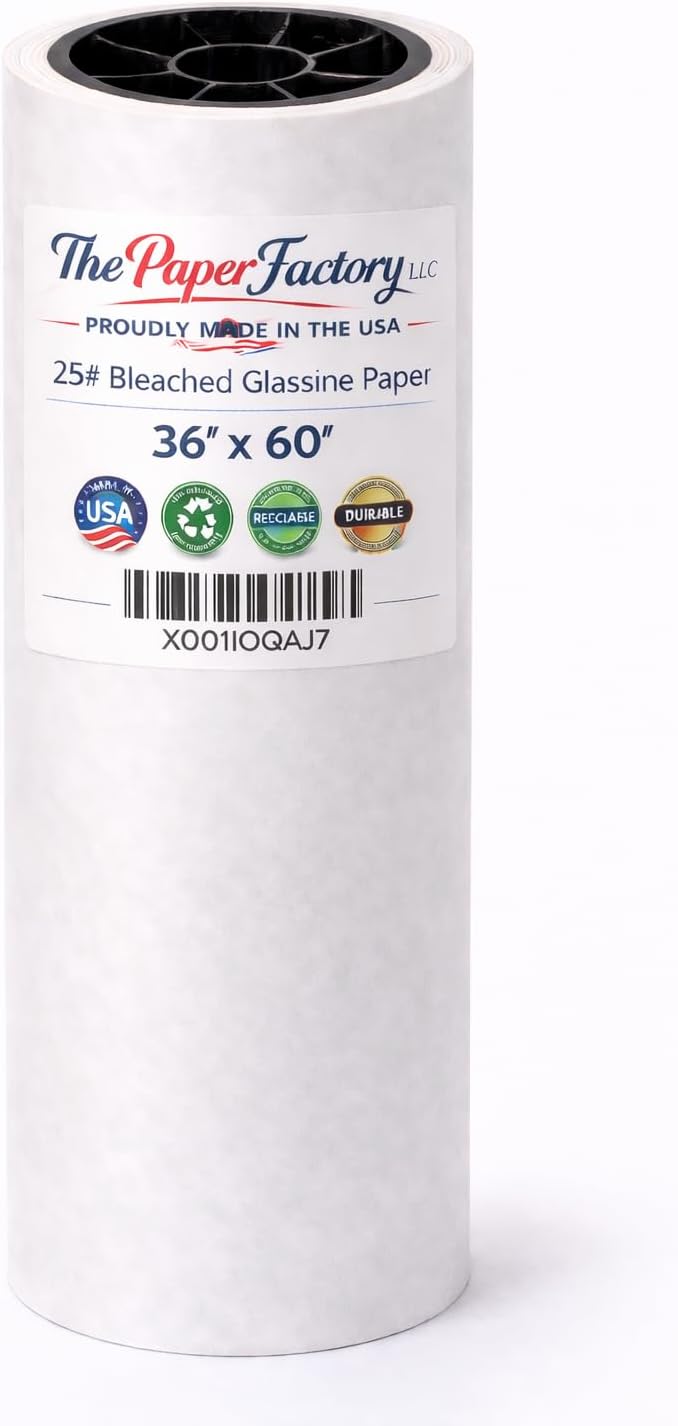 Glassine Paper 36" x 60' Premium Acid-Free Neutral pH. Archival Safe, Translucent, Grease-and Moisture-Resistant. Protect Artwork, Photos, documents, and Safe Food Wrapping. The Paper Factory LLC