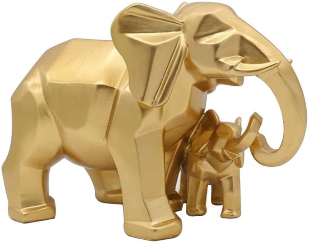 VHKJewE Resin Elephant Family Statues Geometric Animal Collectibles Figurines Home Decor Housewarming Gift