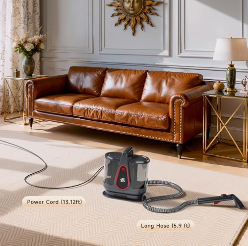 Image of WURESE Portable Upholstery & Carpet Cleaner, Spot Cleaner Machine, GrayRed | Portable pet stain cleaner with dual tanks, 3-in-1 deep suction, lightweight & self-cleaning.