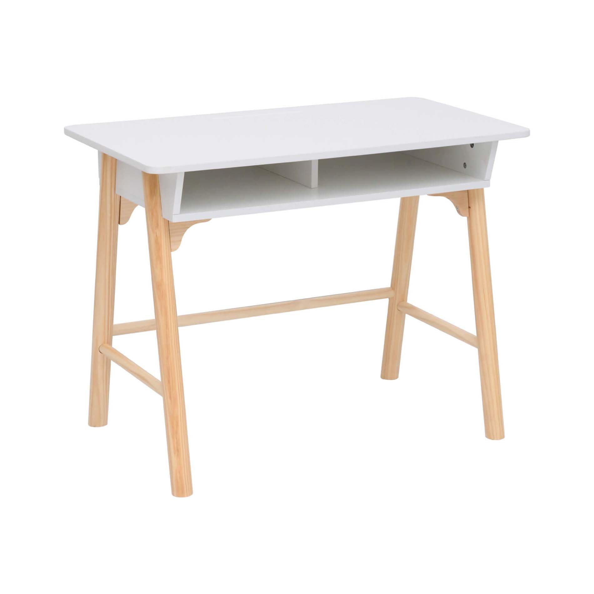 Rebecca Mobili Scrivania per Bambini, Tavolino Montessoriano, Bianco Marrone, MDF Pino, con Vano, Bordi Arrotondati - Misure HxLxP: 70 x 90 x 50 cm - Art. RE7134