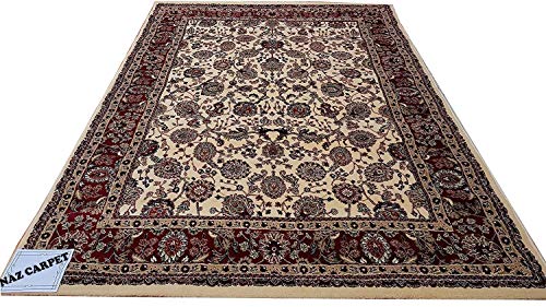 Image of Kashmiri Traditional Woollen Carpet with Advanced 1 Inch Thickness & Classical Look 120x180cm (4x6 Feet) Color Ivory