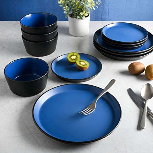 Image of Gibson Home Sofia Coupe Stoneware Dinnerware Set, Service for 4 (12pcs), Matte Blue