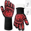 BBQ Gloves, 1472°F Heat-Resistant and Anti Slip Long Grilling Gloves, One Size Fits All, Gift Two Hooks, Excellent Hand and Wrist Protection in The Kitchen/Fireplace/Griddle/Smoker/Fire Pit