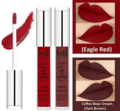 Image of MI FASHION Matte Liquid Lip Colour (Red, Coffee 3.5ml) No Touch Up Hassles|Bold & Beautiful | Hydrating & Long Lasting Upto 12hr (Pack Of 2)