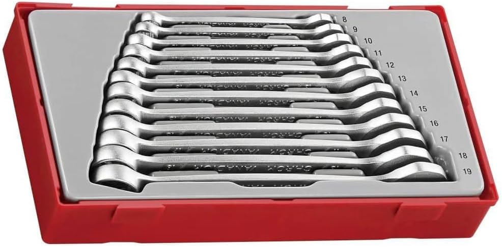 Teng Tools 12 Piece Anti Slip Metric Combination Wrench Set (8MM-19MM) - TT8012, Silver